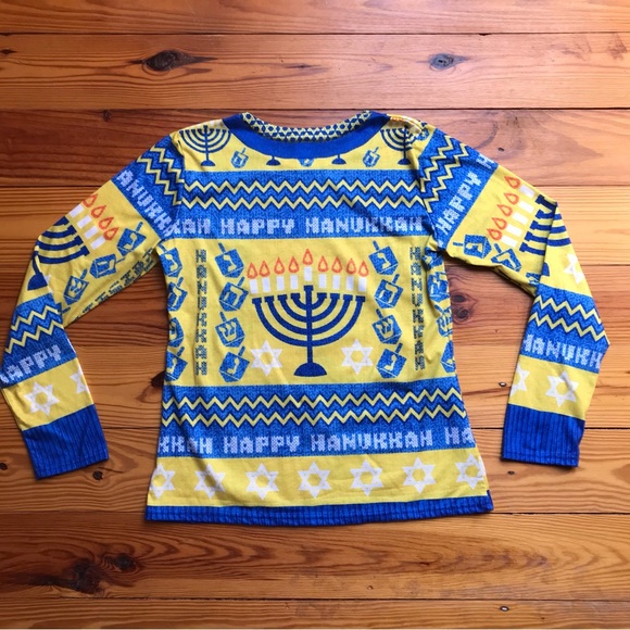 Faux Real Blue Gold Hanukkah Sweater, EUC, M/L - Picture 9 of 10